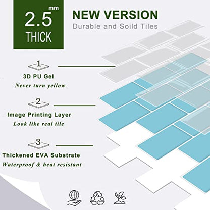 STICKGOO Subway Tile Peel and Stick Backsplash, Thicker Design 12" x 12" Stick on Backsplash Tiles for Kitchen, Bathroom, Wall Tile (10 Sheets, Blue) - color: Blue