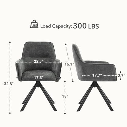 Swivel Dining Chairs Set of 2, Upholstered Dining Room Chairs with Thicken Cushion, 360°Swivel Dining Chairs with Armrests Modern Kitchen Chairs for Lounge, Chenille, Darkgrey - color: Darkgrey, size: Set of 2