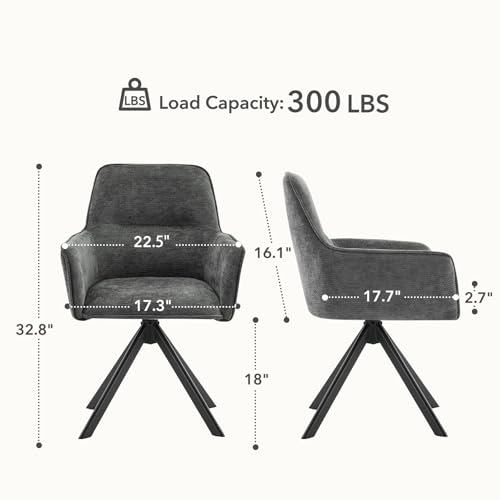 Modern Swivel Dining Chairs Set of 4, Upholstered Dining Room Chairs with Thicken Cushion, 360°Swivel Dining Chairs with Metal Legs for Dining Room, Kitchen, Bedroom, Chenille, Darkgrey - color: Darkgrey, size: Set of 4