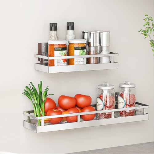 2PCS Kitchen Spice Rack, SUS304 Stainless steel Wall Mount Storage Rack, Seasoning Container, 19.7Inch Spice Organizer, Kitchen Seasoning Hanging Rack, Bathroom Shelf for Storing Toiletries - size: 19.7Inch 2PC
