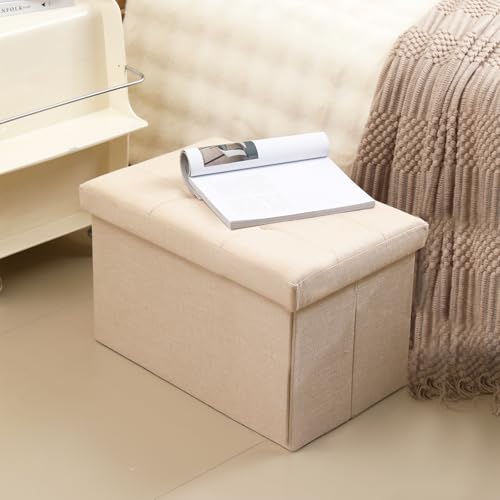 Storage Ottoman Bench Foldable Footrest Foot Stool, 16" Fabric Beige - color: Beige, size: 15.75"