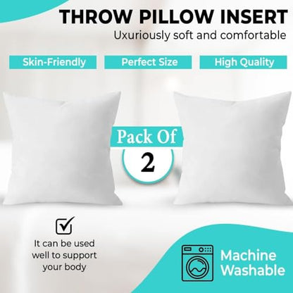 QUBA LINEN Throw Pillow Inserts (Set of 2, White), 22x22 Inches - Premium Cushion Fillers for Sofa, Bed, and Home Décor (22x22 Inch (Pack of 2)) - size: 22x22 Inch (Pack of 2)