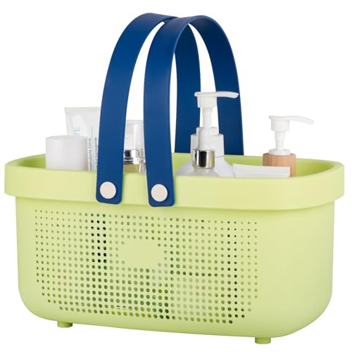 Portable Shower Caddy Basket with Handles Plastic Storage Basket ‌Yellow | Sturdy Drainage Large Capacity Organizer Basket with Silicone Handles for Bathroom Kitchen Bedroom College Dorm Essentials - color: Yellow, size: Large