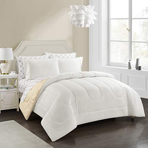 Idea Nuova "Casa 7-Piece Solid Reversible Comforter Set with Bonus Sheets, White, Queen, 86"x86" - color: White, size: Queen
