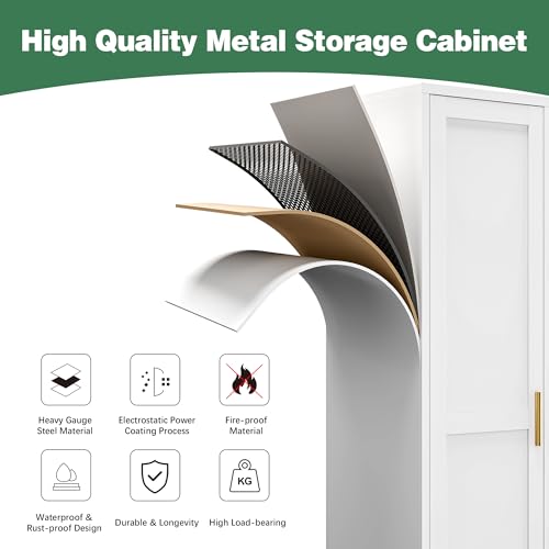 Bevivog Tall Bathroom Storage Cabinet, 67" Narrow Metal Storage Cabinets, Freestanding Tall Linen Cabinet, Slim Kitchen Pantry Cabinets with Shelves