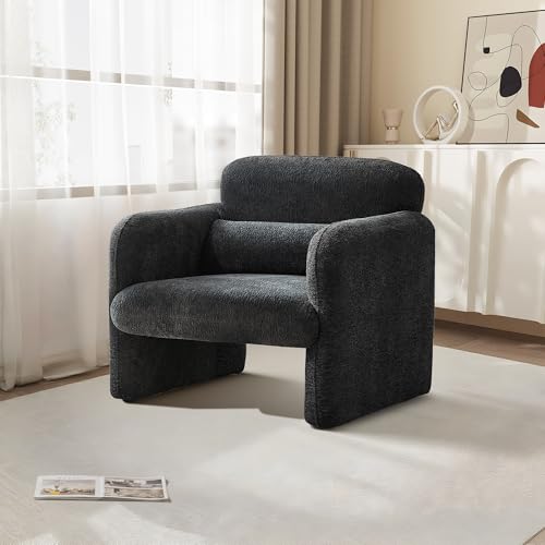 33.9'' Upgrade Lambswool Fabric Accent Chair with Arms, Modern Single Sofa Chair Armchair Upholstered Comfy Reading Arm Chair for Bedroom, Living Room,Gray - color: Dark Gray, size: 30.31"D x 33.9"W x 31.5"H