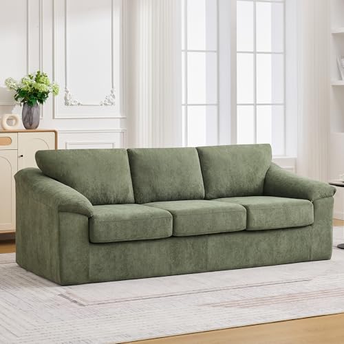 89" Boneless 3 Seater Sofa, Modern Cloud Couch for Living Room, 3 Seat Couch with Deep Seat, Thick Cushion, Comfy Upholstered Sofa for Apartment, Bedroom, No Assembly, Green - color: Green, size: 3 Seater Sofa