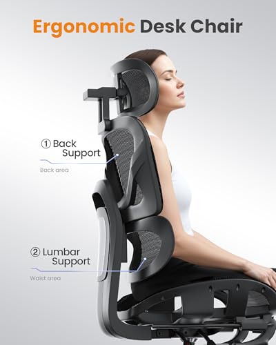 naspaluro Ergonomic Office Chair Lumbar Support High Back 350lbs Capacity | Adjustable Height Breathable Mesh Swivel Desk Chair with 3D Armrest Headrest, Footrest, PU Wheels, Comfy Computer Chair Black - color: Black
