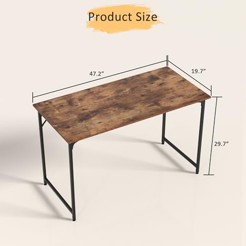 47 Inch Computer Desk with Wood Board and Metal Frame, Modern Simple Style Work Desk with Adjustable Feet, Study Gaming Desk Table for Home Office, Bedroom, Small Spaces - color: Vintage