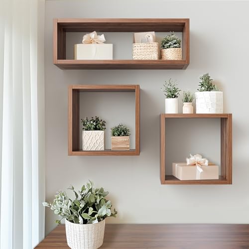 Cube Floating Shelves Set2, Display Shelves Wall Mount 7.75" D x 12.5" W x 12.5" H, (Walnut, Square 2 Cubes) - color: Dark Walnut, size: Square-Set2
