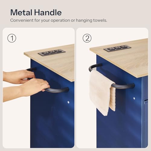 HOOBRO Kitchen Island with Power Outlet, Kitchen Storage Island with Spice Rack and Drawer, Rolling Kitchen on Wheels, for Home, Dining Room, Natural and Blue UN82UZD01G1 - color: Natural + Blue