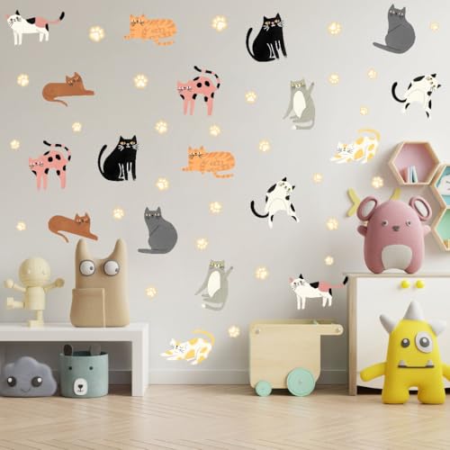 YIMEHDAN Colorful Pet Cat Wall Decal- Lovely Cats Paw Wall Stickers | Cat Wall Decal Gift for Cats Lover, Removable Animal Artwork for Kids Bedroom Playroom Pet Shop Decor - style: cat