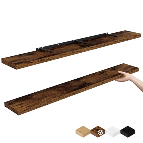 Floating Shelves for Wall, 48 Inch Floating Shelves for Home Decor, Wall Mounted Rustic Wood Shelves, Bathroom, Hanging Deep Shelf for Bedroom, Living Room, Kitchen (Rustic Brown, Set of 2) - color: Rustic Brown, size: 48"W x 6.5"D, 2Packs
