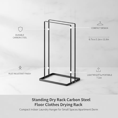 Compact Carbon Steel Standing Dry Rack for Indoor Laundry, Space-Saving Floor Clothes Hanger for Apartments & Small Spaces, Black