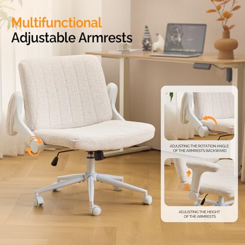 VINGLI Criss Cross Chair with Adjustable Flip-Up Arms,Cross Legged Chair with Wheels,Extra Wide Office Chair,Desk Chair for Home Office,Vanity,Bedroom, Apartment,Starry Chenille,White - color: White