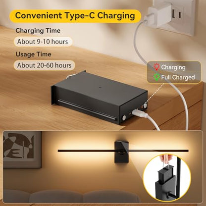Battery Operated Wall Sconces Set of 2, 10000mAh Wireless Rechargeable 3000-6000K Dimmable 350° Rotate Wall Light with Remote for Living Room, Bedroom 23.6in Black - color: Black, size: 23.6in-Square Base