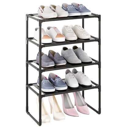 5-Tier Small Shoe Rack for Closet and Entryway, Narrow Shoe Shelf Organizer,Stackble Shoe Stand,Non-Woven Fabric Metal Free Standing Shoe Racks (Black, 18" W x 9.9" D x 28.6" H) - color: Black