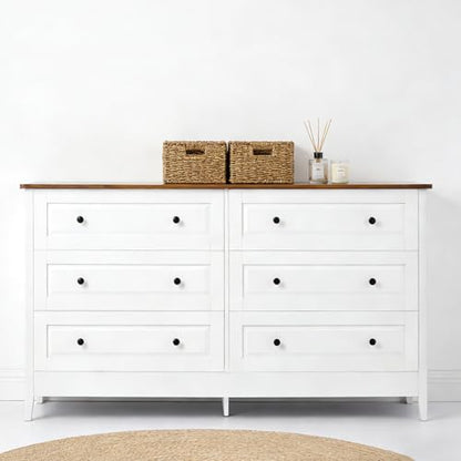 6 Drawer Chest of Drawers for Bedroom Living Room Entryway | Bedroom Furniture Chester, Stylish White Modern Painted Solid Wood Anti-Tip Design Closet Storage Organizer Easy Assembly
