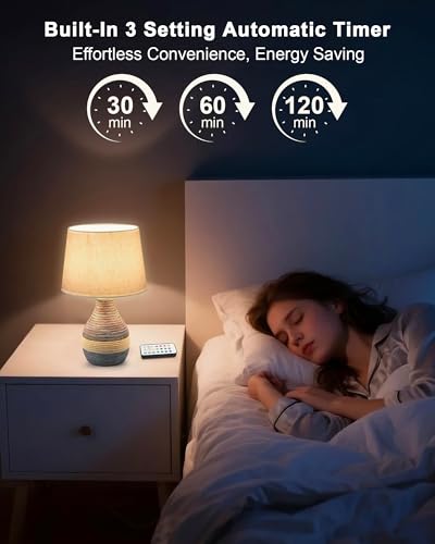 13" H Small Rechargeable Cordless Ceramic Table Lamp, Coastal | Remote Control RGB, Warm White Light, Timer, Dimmer, Battery Operated Lamp for Bedroom, Living Room, Kitchen, Linen Shade - size: Small-13"H