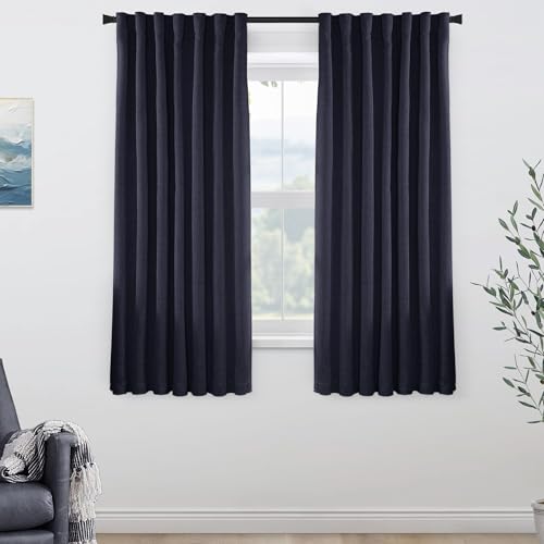 PANELSBURG Navy Blue Linen Blackout Curtains for Boys Bedroom, Thermal Insulated Nursery Curtains Boy, 63 Inch Length - color: Navy, size: 50"W x 63"L (Pack of 2)