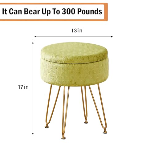 Cpintltr Velvet Storage Ottoman Round Footrest Stool Multifunctional Upholstered Ottoman Modern Accent Vanity Stools Tray Top Coffee Table Suitable for Living Room Bedroom Entryway Macha Green - color: Macha Green