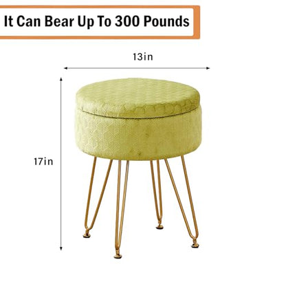 Cpintltr Velvet Storage Ottoman Round Footrest Stool Multifunctional Upholstered Ottoman Modern Accent Vanity Stools Tray Top Coffee Table Suitable for Living Room Bedroom Entryway Macha Green - color: Macha Green