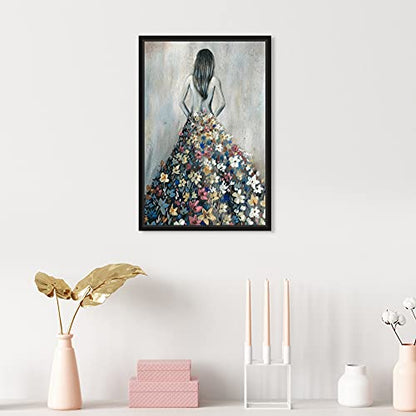 Oliver Gal Girl with Flower Thoughts Canvas Print Wall Art for Living Room, Bedroom, and Bathroom, 10" x 15", Black Floater Frame - color: Black Floater Frame, size: 15"L x 10"W