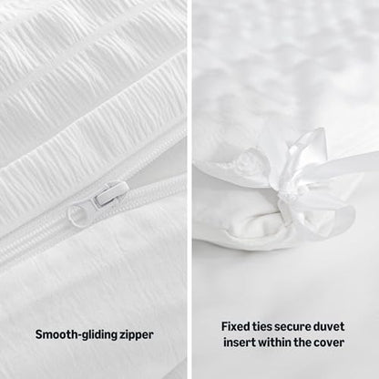 Amazon Basics Duvet Cover Set with Jacquard Geometric Pattern, 2-Piece with 1 Duvet Cover and 1 Pillow Sham, Comforter Not Included, Twin, White - color: White, size: Twin