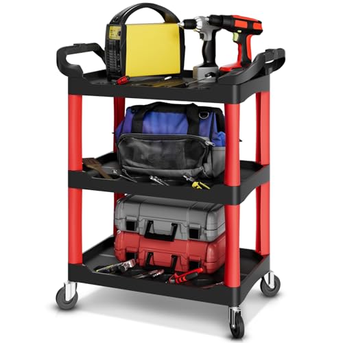 Auto Dynasty 3-Tier Rolling Cart with Cup Holders, 120kg Capacity, Black | 120 Kg/260 Lbs Capacity, 3-Tier Storage w/Cup Holders, Rolling Wheels for Easy Mobility, for Home/Garage/Warehouse/Workshop - style: with Cup Holders