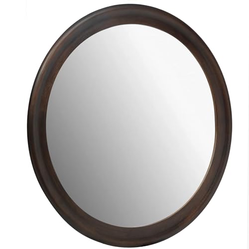 CULER Round Wall Mirrors 36 Inch,Wood Mirror with Walnut Frame for Bathroom | Decorative Farmhouse Mirror for wall,Hanging Vanity Mirror for Bedroom Living Room or Entryway（Dark Walnut） - color: Dark Walnut B, size: 36"L x 36"W