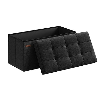 SONGMICS Mazie Collection - 76.2cm(30인치) 접이식 보관 오토만 벤치, 오토만 발 받침대, 침대 끝 벤치, 보관 상자, 하중 299.4kg(660파운드), 거실, 침실, 입구, 잉크 블랙 ULSF047B01 - color: 잉크 블랙., size: 15"D x 30"W x 15"H