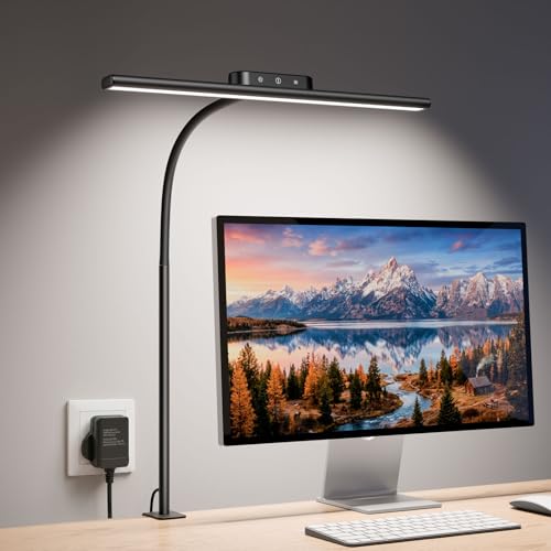 Lepro Led Desk Lamp for Home Office, Desk Light with Clamp, 11W 700LM Black | Clip on Task Light, Eye Caring 25 Lighting Modes, Flexible Gooseneck, Architect Lamp for Monitor, Workbench, Draft, Crafts - color: Black