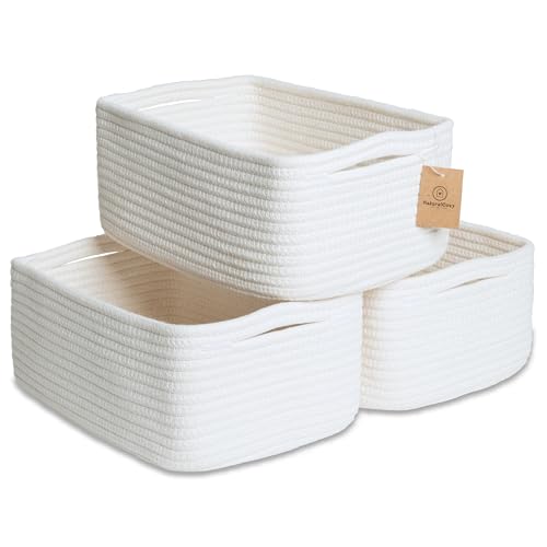 NaturalCozy 11.8"x8"x4.5” Storage Baskets for Shelves 3 Pack | Cotton Rope Woven Small Baskets for Organizing | Small Storage Bins for Nursery, Bathroom, Closet, Cube Shelf, Decorative, Gift Basket - color: Off White, size: 11.8" x 8" x 4.5"