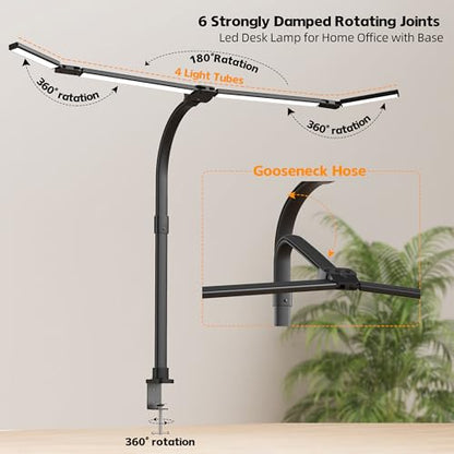 LED Desk Lamp with Clamp, Eye-Carying Desk Light with Remote,Adjustable Flexible Gooseneck,1800LM Ultra Bright Table Lamp for Work,Study, Read,Workbench(Black) - size: Large