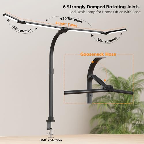 LED Desk Lamp with Clamp, Eye-Carying Desk Light with Remote,Adjustable Flexible Gooseneck,1800LM Ultra Bright Table Lamp for Work,Study, Read,Workbench(Black) - size: Large