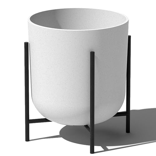 Veradek Mason Series Raised Lima Planter - Round Planter with Stand | Made From a Durable Plastic-Stone Composite & Comes With Metal Stand. Modern Porch/Patio Décor - color: White, size: 15 inch