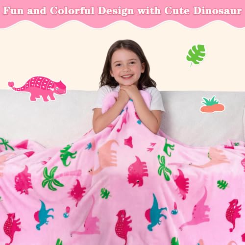 Lukeight Pink Dinosaur Toddler Blanket Gifts for Girls, Plush Dino Throw Blanket for Kids and Adults, Thick and Warm Girls Blanket for Teens Birthday (Dinosaur, 50x60 Inches) - color: Dinosaur Pink, size: 50 in x 60 in