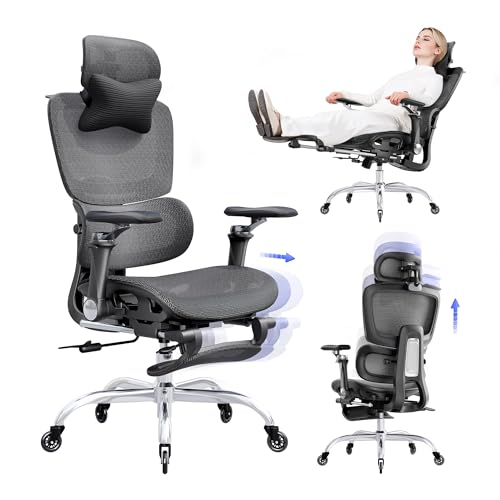 Office Chair with Footrest, Ergonomic Chair with 3D Headrest, Computer Chair with Adjustable Backrest & 6D Armrest, Gaming Chair with Adaptive Lumbar Support, Adjustable Seat Depth, Black - color: Black, style: Plus