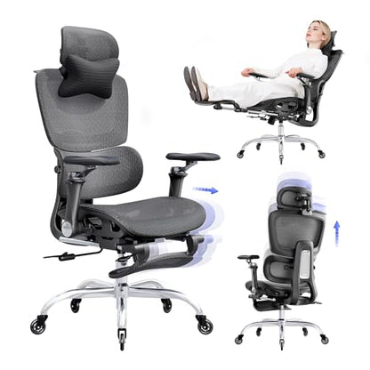 Office Chair with Footrest, Ergonomic Chair with 3D Headrest, Computer Chair with Adjustable Backrest & 6D Armrest, Gaming Chair with Adaptive Lumbar Support, Adjustable Seat Depth, Black - color: Black, style: Plus