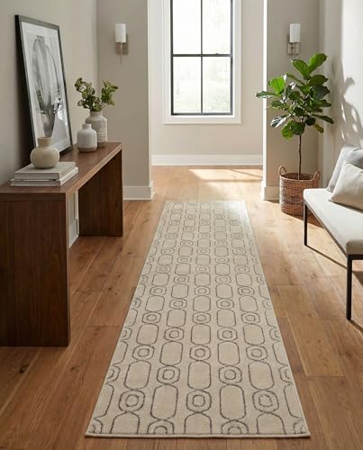 Rugs.com - Vogue Geo Rug – 12 Ft Runner White and Silver High Pile Modern Runner Rug for Hallways and Entryways - color: White and Silver, size: 2'7" x 12' (Runner)