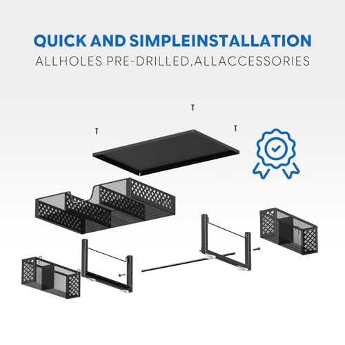 Simple Trending Desk Organizer, Computer Monitor Stand Riser, Black | Metal Laptop & Printer Stand, Desktop Organizer with Drawer & 2 Pen Holders, Anti-Slip Pads, 18.5"W x 9.5"D x 4.75"H - size: 18.5"W x 9.5"D x 4.75"H