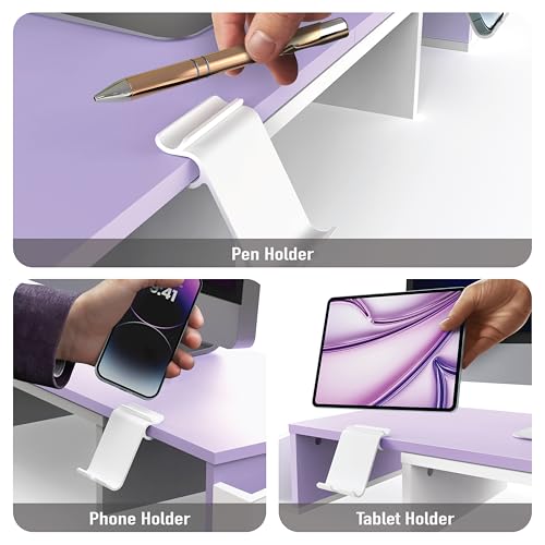 Simple Houseware Desk Dual Monitor Stand Riser with Drawer, Purple | Customizable Organizer Tray, Built-In Phone & Tablet Slot and Side Storage - color: Purple