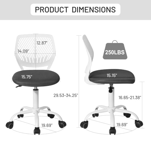 FurnitureR Students Cute Desk Chair Ergonomic for Teens Boys Girls Youth Low-Back Armless Study Writing Swivel Mesh Seating with Adjustable Height for Home Office Living Room Bedroom School - color: Black/Grey
