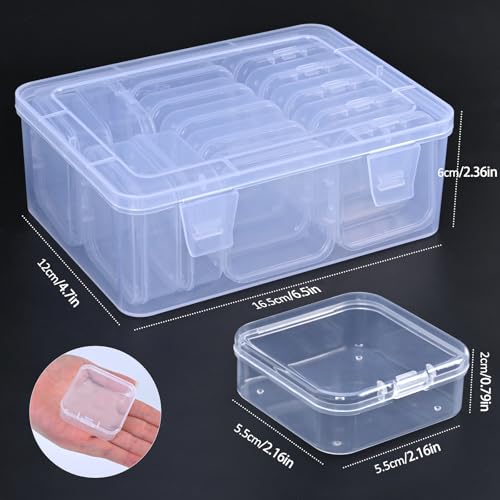 14 Pieces Plastic Storage Cases Mini Clear Storage Containers Transparent Boxes with Hinged Lid
