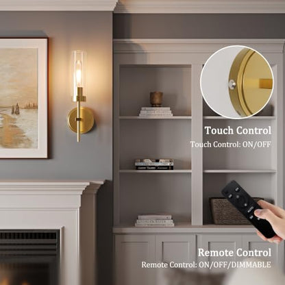 Gold Battery Operated Wall Sconce Set of 2, Wireless Wall Sconces with Remote Control, Rechargeable 3000K Dimmable Wall Light for Bedroom Living Room Bathroom Hallway Entryway Stairwell - color: Gold, size: 2 Pack