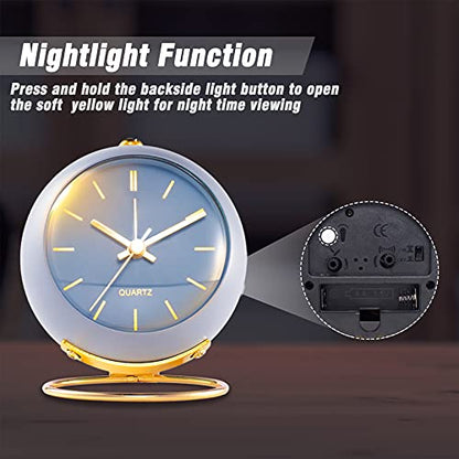 AYRELY® Battery Operated Analog Desk Alarm Clock with Light, Table Clock | Retro Aesthetic Clock with Silent Non-Ticking Movement for Bedside, Bedroom, Kitchen, Office, Travel & Kids' Room (Blue) - color: Blue