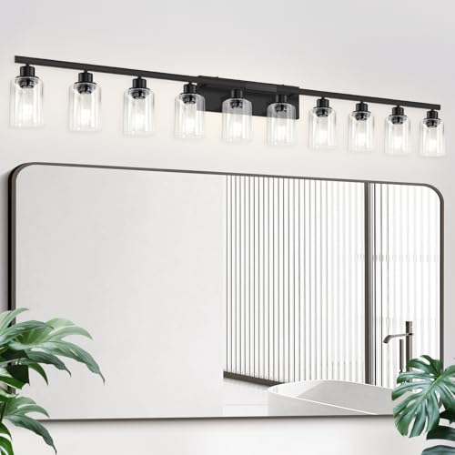 10 Light Bathroom Vanity Lights Over Mirror, 65.4inch Black Vanity Lights Fixtures Matte Black Modern Vanity Lights Black Bathroom Wall Lighting for Mirror Bedroom,Living Room - color: Black, size: 10-light