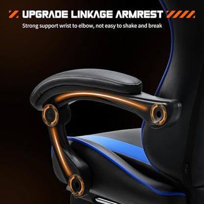 Sweetcrispy Gaming Chair with Footrest, Ergonomic Lumbar Support Desk Chair | High Back Ergonomic, PU Leather, Adjustable Headrest, Linkage Armrest, Height Adjustable, 360 Swivel, Blue - color: Pu Blue