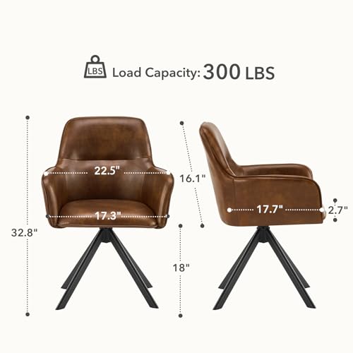 Modern Swivel Dining Chairs Set of 4, Upholstered Dining Room Chairs with Thicken Cushion, 360°Swivel Dining Chairs with Metal Legs for Dining Room, Kitchen, Bedroom, PU, Brown - color: Brown, size: Set of 4