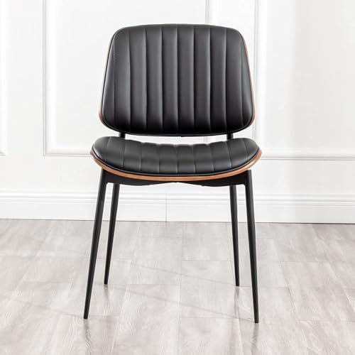LUNLING Dining Chairs Set of 4 Mid Century Modern Retro Faux Leather Chair with Walnut Bentwood Upholstered Seat Metal Legs Chairs,Adjustable Foot for Kitchen Dining Room Chairs(Black) - color: Black, size: Set of 4